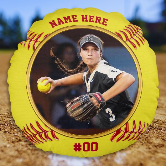 写真とシニアソパーソナライズされたフトボールギフトアイディア ラウンドクッション