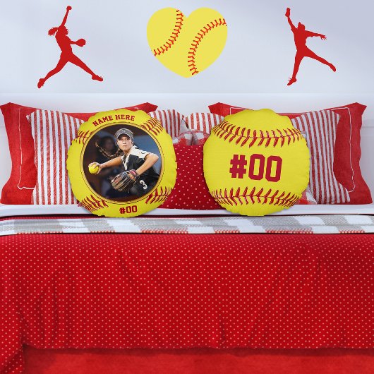 写真とシニアソパーソナライズされたフトボールギフトアイディア ラウンドクッション