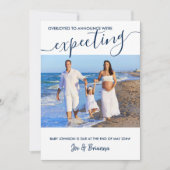 写真とスクリプエレガントト青の妊娠を期待 案内状 (正面)