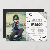 写真とスパイダーハロウィーン誕生日招待状 招待状 (正面/裏面)