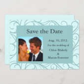 写真とスワール保存日（水色） セーブザデート (正面/裏面)