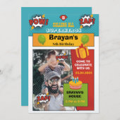 写真とスーパーヒーローの誕生日の招待状 招待状 (正面/裏面)