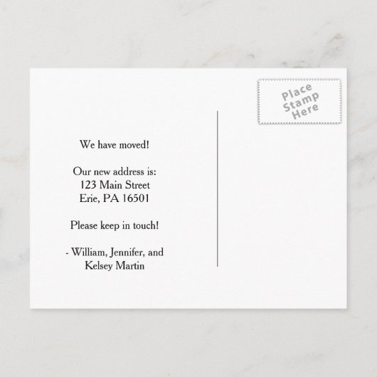 写真とタイプライターで新しいアドレスを文字 案内ポストカード (裏面)