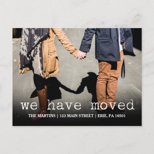 写真とタイプライターで新しいアドレスを文字 案内ポストカード (正面)