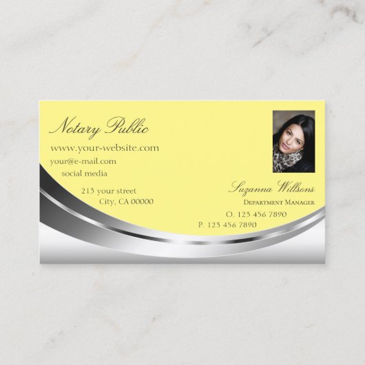 写真とダイヤモンドで目を引くシルバーイエロー 名刺 (裏面)