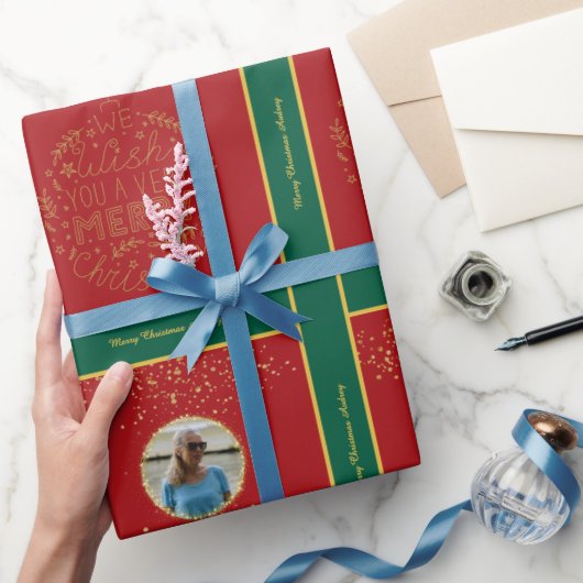 写真とテキスト入りクリスマス包装紙 ラッピングペーパー (ギフト)