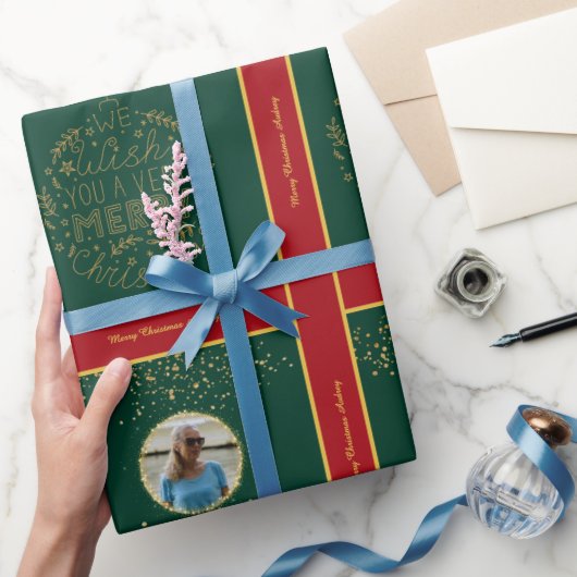 写真とテキスト入りクリスマス包装紙 ラッピングペーパー (ギフト)