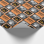 写真とハッピーハローウィンカボチャカスタムの挨拶 ラッピングペーパー (角)