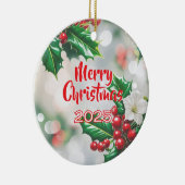 写真とハッピーホリーデイズのクリスマスオーナメント セラミックオーナメント (右)