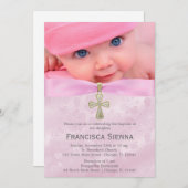 写真とバプティスピンクローズ 招待状 (正面/裏面)