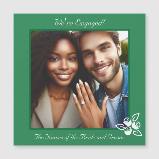 写真とバラグリーン婚約発表カード (正面)