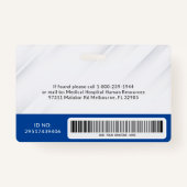 写真とバーコード付きのブルーメディカルIDバッジ バッジ (裏面)