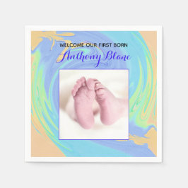 写真とパステルウェルカム生まれファースト スタンダードカクテルナプキン