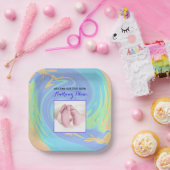 写真とパステルウェルカム生まれファースト ペーパープレート (パーティー)