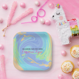 写真とパステル生まれたばかりのとピンク ペーパープレート