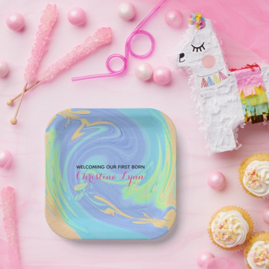 写真とパステル生まれたばかりのとピンク ペーパープレート (パーティー)