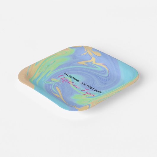 写真とパステル生まれたばかりのとピンク ペーパープレート (傾斜あり)