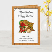 写真とパーソナライズされたカウボーイをテーマにしたクリスマス カード (黄色い花)