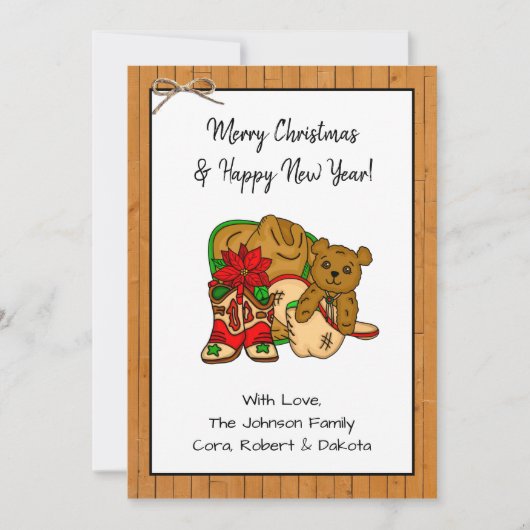 写真とパーソナライズされたカウボーイをテーマにしたクリスマス カード (正面)