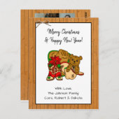 写真とパーソナライズされたカウボーイをテーマにしたクリスマス ポストカード (正面/裏面)