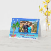 写真とパーソナライズされたトロピカルなクリスマスカード カード (黄色い花)