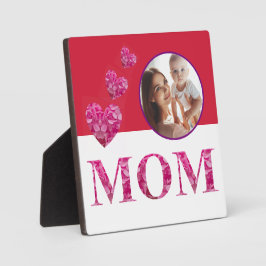 写真とパーソナライズされたフローラ「MOM」のハート フォトプラーク