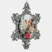 写真とパーソナライズされた名前クリスマス スノーフレークピューターオーナメント (左)