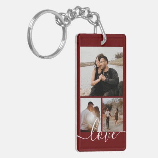 写真とパーソナライズされた文字の写真コラージュ キーホルダー (正面左)