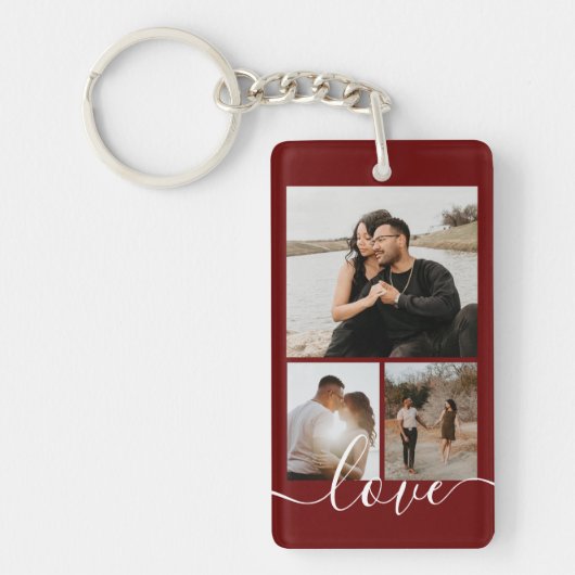 写真とパーソナライズされた文字の写真コラージュ キーホルダー (正面)