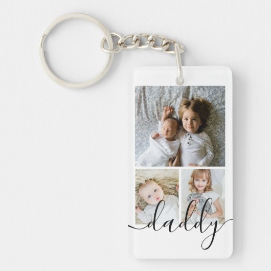 写真とパーソナライズされた文字の写真コラージュ キーホルダー (正面)