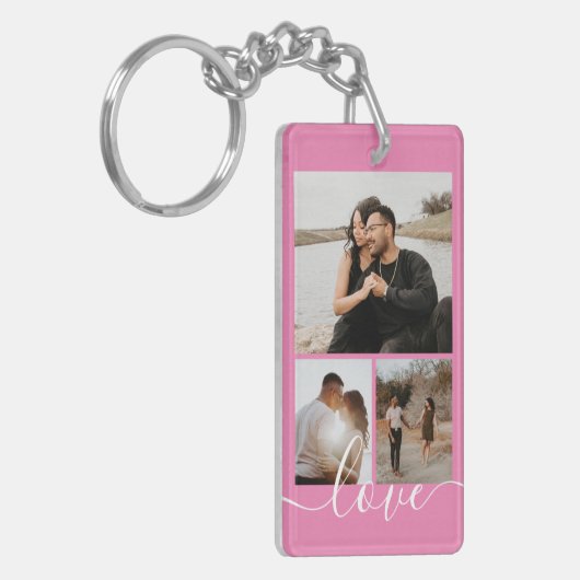 写真とパーソナライズされた文字の写真コラージュ キーホルダー (正面左)
