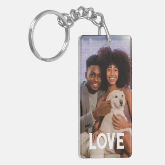 写真とパーソナライズされた文字の写真コラージュ キーホルダー (正面左)