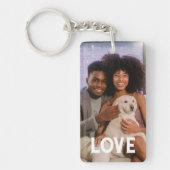 写真とパーソナライズされた文字の写真コラージュ キーホルダー (正面)