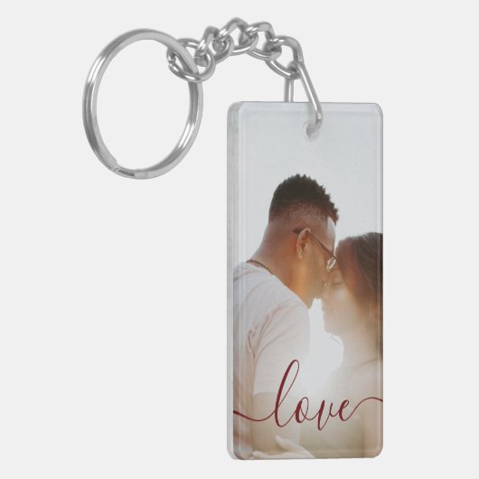 写真とパーソナライズされた文字の写真コラージュ キーホルダー (正面左)