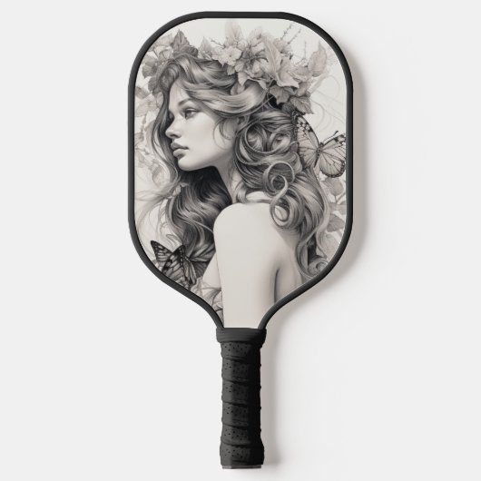 写真とパーソナライズされた文字の写真コラージュ ピックルボールラケット (正面)