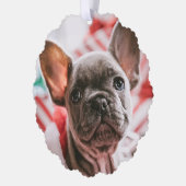 写真とパーソナライズされた文字クリスマスツリー オーナメントカード (左)