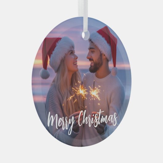 写真とパーソナライズされた文字クリスマス2025コスム ガラスオーナメント (正面右)