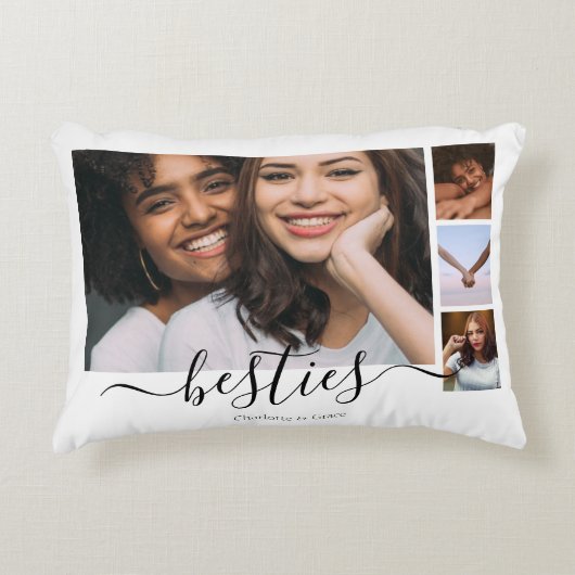 写真とパーソナライズされた文字フォトコラージュの友だち アクセントクッション (正面)