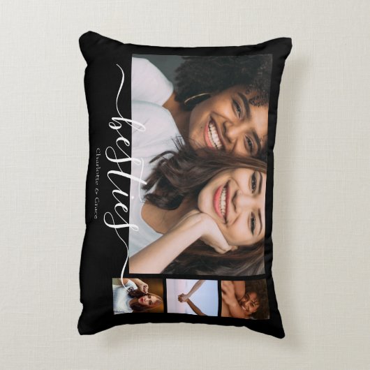 写真とパーソナライズされた文字フォトコラージュの友だち アクセントクッション (裏面(縦))