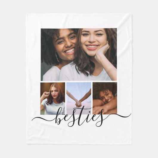 写真とパーソナライズされた文字フォトコラージュの友だち フリースブランケット (正面)