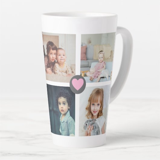 写真とパーソナライズされた文字写真コラージュ家族 カフェラテマグ (右アングル)