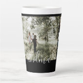 写真とパーソナライズされた文字写真コラージュ家族 カフェラテマグ (正面)