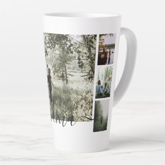 写真とパーソナライズされた文字写真コラージュ家族 カフェラテマグ (右アングル)