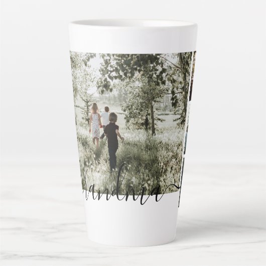 写真とパーソナライズされた文字写真コラージュ家族 カフェラテマグ (正面)