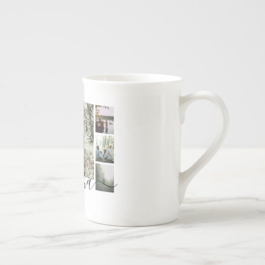 写真とパーソナライズされた文字写真コラージュ家族 ボーンチャイナマグカップ (右)