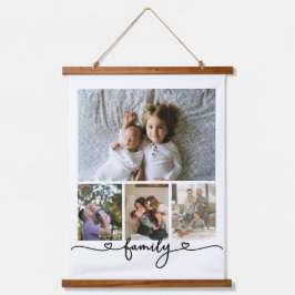 写真とパーソナライズされた文字写真コラージュ家族 吊り下げ型タペストリー