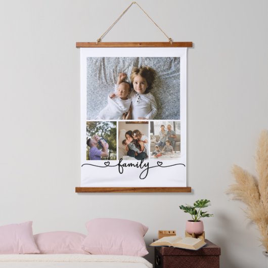 写真とパーソナライズされた文字写真コラージュ家族 吊り下げ型タペストリー (寝室)