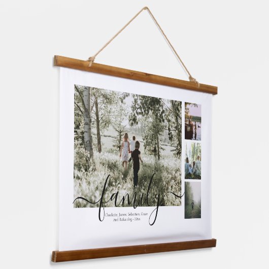写真とパーソナライズされた文字写真コラージュ家族 吊り下げ型タペストリー (傾斜あり)