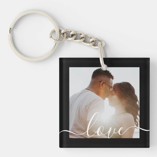 写真とパーソナライズされた文字写真コラージュKeychain キーホルダー (正面)