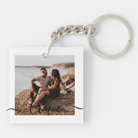 写真とパーソナライズされた文字写真コラージュKeychain キーホルダー (裏面)